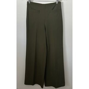 Mango MNG Pants Women 6 Olive Green High Rise Wide Leg Side Zip Trousers NWOT
